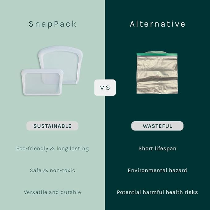 MODERN-X SnapPack Premium Silicone Reusable Storage Bags, 2-Pack, Multi | Multi-Use Reusable Bags, Lunch Bag, Travel Containers | BPA Free, Leak-free, Dishwasher-Safe, Eco-friendly