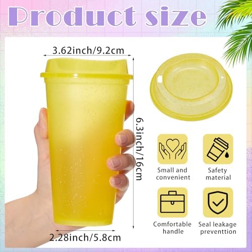 FillTouch 12 Pcs 16 oz Reusable Coffee Cups with Lids, Glitter Rainbow - Image 2