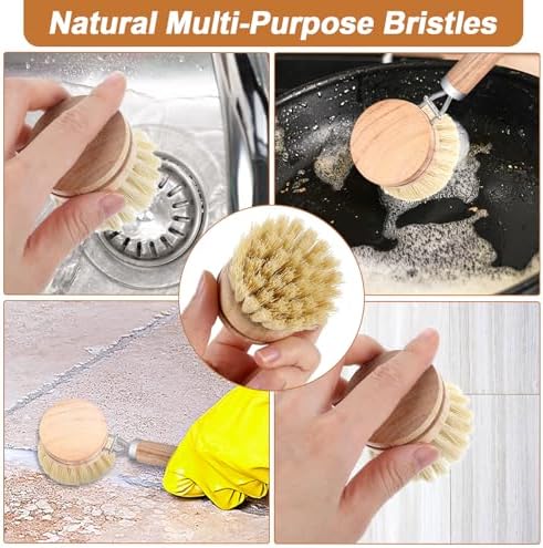 12 Pcs Bamboo Dish Brush Replacement Heads, Natural Sisal Bristle Refills, Eco Friendly Compostable Scrubber Heads for Cleaning Kitchen Utensils - Image 6