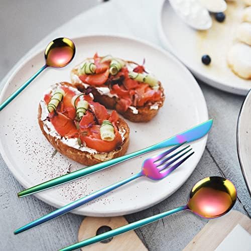 AARAINBOW 8 Pieces Stainless Steel Flatware Set Portable Reusable Cutlery Set Travel Utensils Set Including Chopsticks Knife Fork Spoon Straws Cleaning Brush Dishwasher Safe (Multicolored) - Image 3