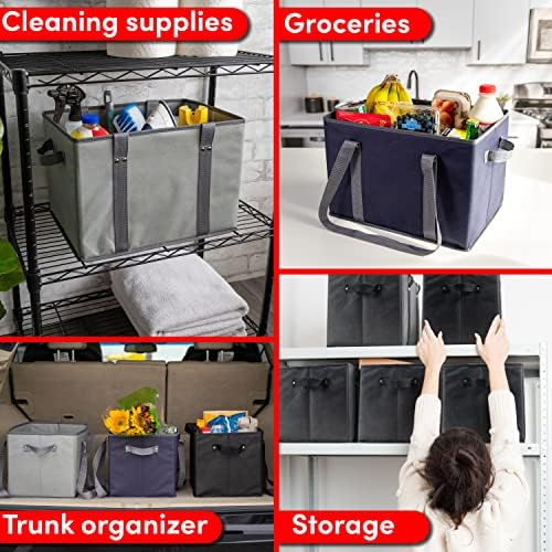 BAG-THAT! 4pk Reusable Grocery Bags Shopping Bags Tote Box Large Heavy Duty Groceries Bag Handles Foldable Reinforced Bottom (Gray) - Image 6