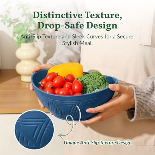 Homienly Wheat Straw Bowl Set of 6-60 OZ Large Salad Bowls,Microwave and Dishwasher Safe Bowl Set, Alternative for Plastic Bowls for Serving Soup,Popcorn Bowl for Kitchen - Blue - Image 4