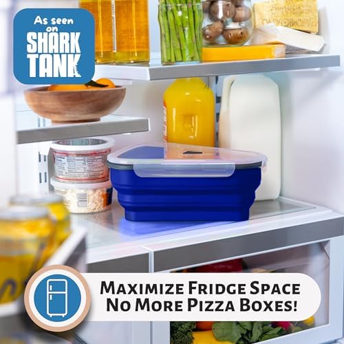 The Perfect Pizza Pack™ - Reusable Pizza Storage Container with 5 Microwavable Serving Trays - BPA-Free Adjustable Pizza Slice Container to Organize & Save Space, Blue - Image 3