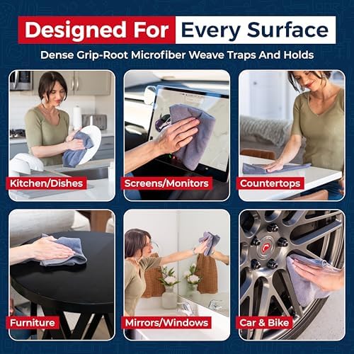 USANOOKS Microfiber Cleaning Cloth Grey - 50 Pcs (12.5"x12.5") - High Performance - 1200 Washes, Ultra Absorbent Microfiber Towel Weave Grime & Liquid for Streak-Free Mirror Shine - Car Washing Cloth - Image 4