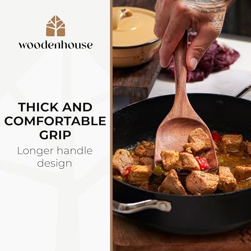 Wooden Spoons for Cooking 13 Pcs, Teak Wooden Utensil Set for Nonstick Pans - Image 5