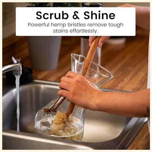 ELDR Supply Bottle Brush, 14in Extra Long German Beechwood Handle, Strong Hemp Bristles, Zero Waste, Cleans and Scrubs Hard to Reach Wide Mouth Jars, Glasses, and Tumblers - Image 7