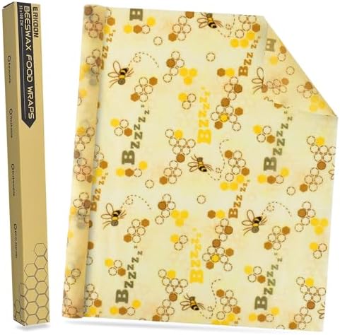 Beeswax Food Wraps 1 Meter Roll 13 x 39 Inch Reusable Beeswax Wraps Eco-Friendly Sustainable Food Storage Wraps for Sandwich, Cheese, Fruit, Bread, Snacks (Bee Pattern) (1, 13x39 英寸) by softmed
