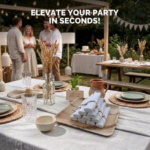Prerolled Disposable Bamboo Cutlery Set – 25 Pack Pre Wrapped Silverware and Napkin Bundle with Forks, Knives, Spoons for Parties, Weddings, Events, and BBQ (Natural - Beige String) - Image 4
