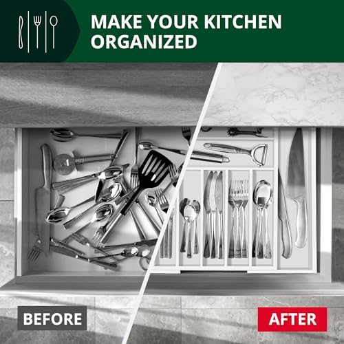 ROYAL CRAFT WOOD Luxury Bamboo Kitchen Drawer Organizer - Silverware Organizer - Utensil Holder and Cutlery Tray with Grooved Drawer Dividers for Flatware and Kitchen Utensils (9 Slot, White) - Image 5