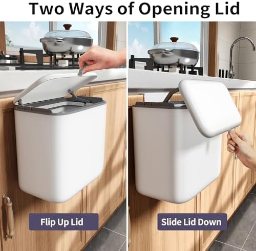 Compost Bin Kitchen for Countertop or Under Sink, 2.6 Gallon Hanging Small Trash Can with Lid, Garbage Can for Cabinet Door, Indoor/outdoor Food Waste Bin for Kitchen, Bathroom, RV, Office, White - Image 4