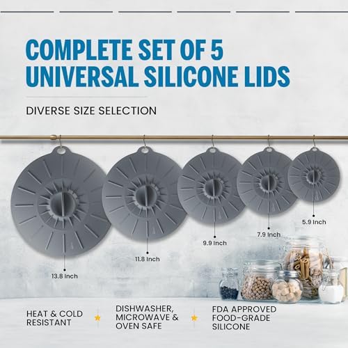 Microwave Cover Silicone Lids - Set of 5: 6, 8, 10, 12 and 13.8 inches - Suction Covers for Pots, Pans, Bowls, Cups, Skillets - Splatter Protection - Easy Food Storage - BPA Free - Image 2