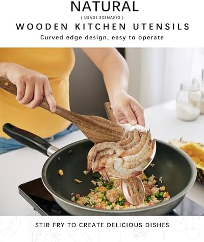 Wooden Spoons for Cooking, 3-Piece Acacia Wood Cooking Utensil Set - Image 5
