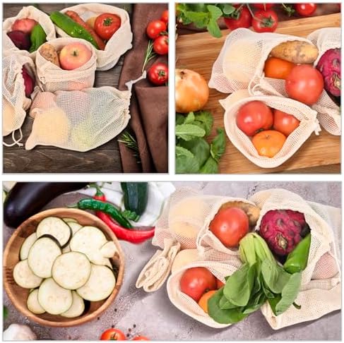 Reusable Bags Produce Bags Reusable Washable - Vegetable Bags, Grocery Bags, Cotton Mesh Bags for Farmers Market, Beach, and Refrigerator Storage Vegetables (12) - Image 5