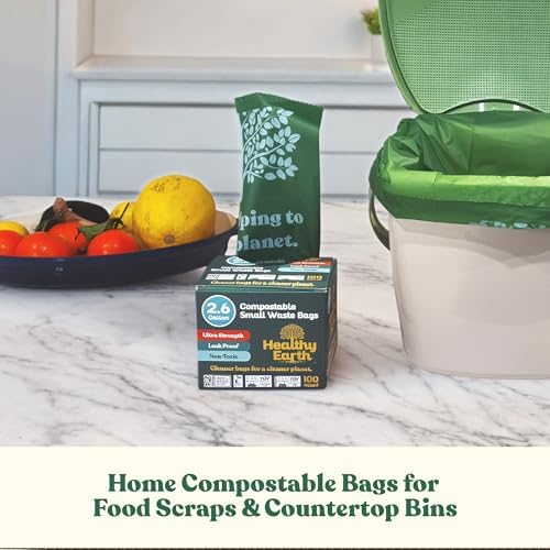 Healthy Earth 2.6 Gallon Compostable Trash Bags – 100 Count Small Trash & Kitchen Compost Bags for Countertop Bins, Extra Thick Plant-Based Food Scrap Liners, BPI & TÜV Certified ASTM D6400 - Image 2
