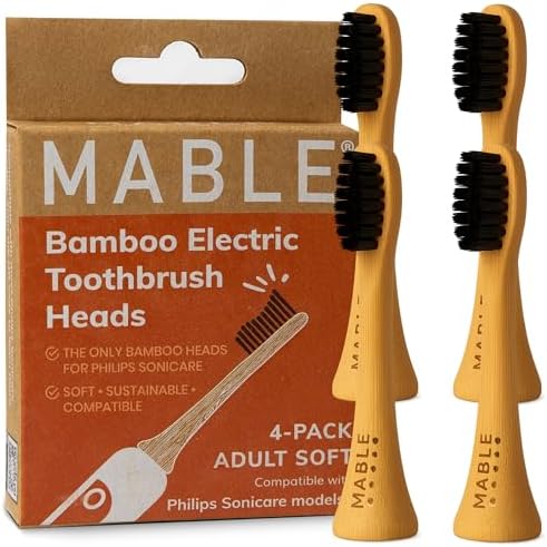 Bamboo Electric Toothbrush Heads | Compatible with Philips Sonicare Electric Toothbrush | 4 Brush Heads with Soft Bristles | Plant-Based Adult Size Replacement Heads by MABLEBrush