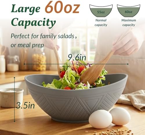 Homienly Wheat Straw Bowls, Large Salad Bowls Set of 6-60 OZ Serving Bowl for Kitchen, Camping, Party - Unbreakablke Microwave and Dishwasher Safe Big Cereal Bowl, Large Soup Bowl - Grey - Image 2