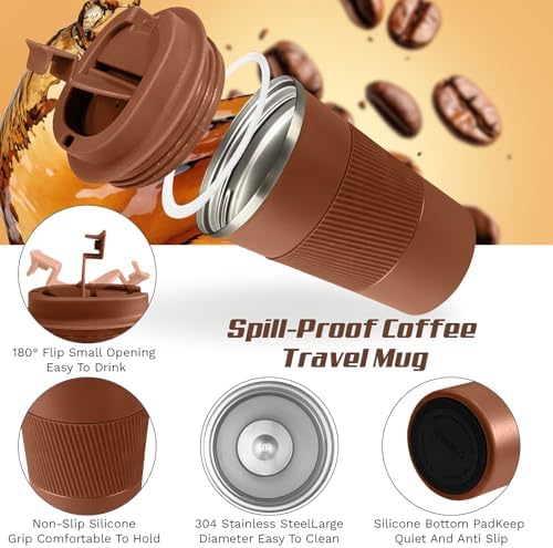 Vacuum Insulated Stainless Steel Travel Coffee Mug,Leak Proof Cup with Lid - Image 3