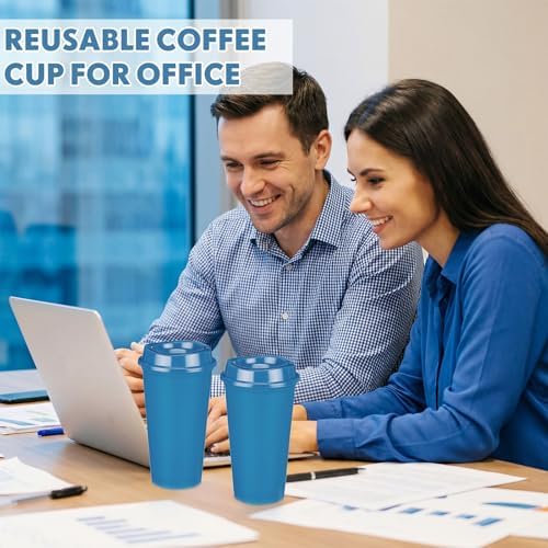 Honeydak 66 Pack 16 oz Reusable Coffee Cups with Lids Water Bottle Iced Coffee Travel Mug Portable Plastic Tea Tumblers Bulk for Hot and Cold Drinks Birthdays Party (Dark Blue,Classic) - Image 4