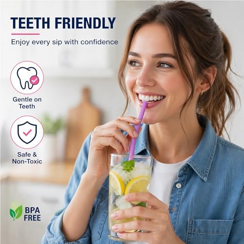 Wide Reusable Silicone Straws 10" Long Set of 5 | Free Cleaning Brush - Image 4