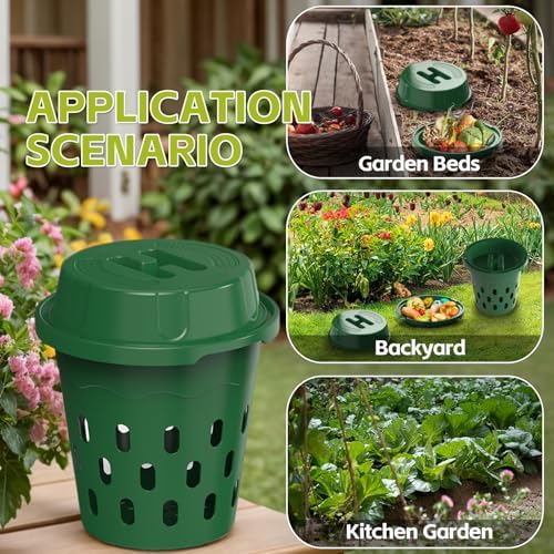 2-Pack Inground Worm Composter, Outdoor Worm Compost Bin for Garden Beds & Home Use, Vermicomposting Bin for Beginners (9.5x9.5x10.8Inch), Green - Image 3