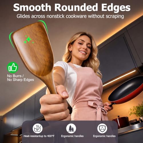 Wooden Spoons for Cooking, 16-Piece Wood Kitchen Utensil Set with Holder, Nonstick Safe Wooden Spatulas and Spoons, Smooth Cooking Utensils for Everyday Meals (A16) - Image 3