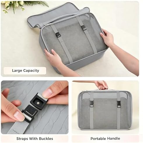 8 Set Packing Cubes for Travel Essentials With Hanging Toiletry Bag for Women, Lightweight Suitcase Organizer Bags with Mackup bag, Carry-On Luggage Accessories (Gray) - Image 6