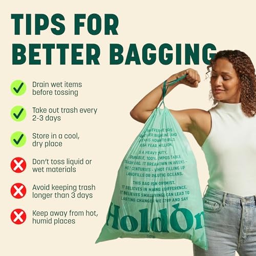HoldOn Compostable Tall Kitchen Drawstring Bags - 13 Gallon, 40 Count - Image 5