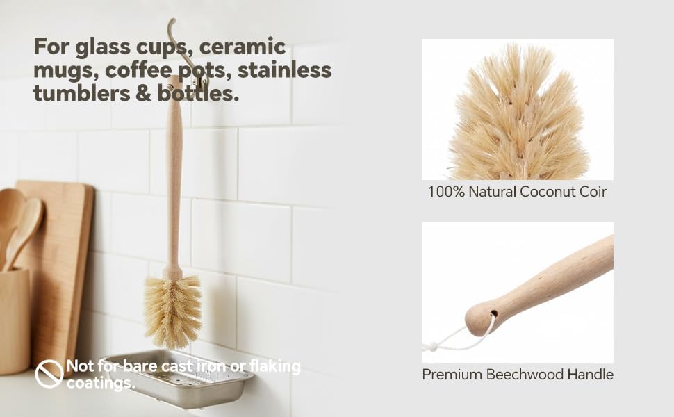 Wooden Dish Brush - Round Kitchen Scrub Brush for Pots, Pans & Cast Iron Skillets - Heavy Duty Vegetable Scrubber & Sink Cleaner (Natural Beech) - Image 7