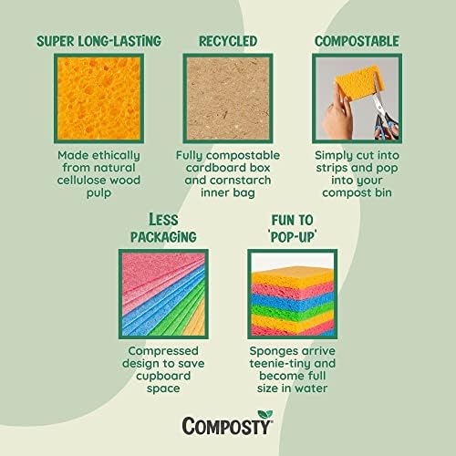 Pop-Up Compostable Sponges 12-Pack – Eco-Friendly Biodegradable Cellulose Kitchen Sponges (Plastic-Free, Non-Scratch, Compressed & Expanding) for Dishes, Kitchen & Bathroom by Award Winning Composty - Image 4