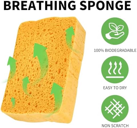 4 Pack Compostable Thicker Pop-Up Sponges - Expanding, Non-Scratch, Plant-Based Dish Cellulose Sponges Car Wash Sponge - Image 4