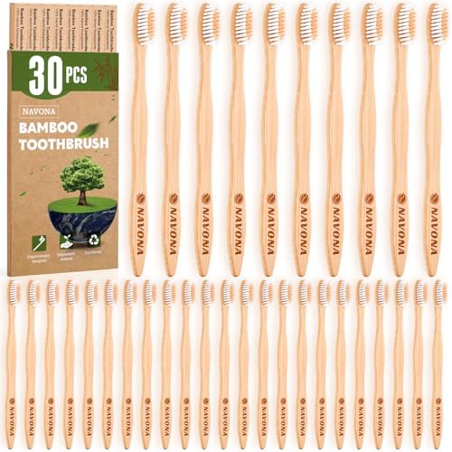 30 PCS Bamboo Toothbrushes Pack, Natural & Eco-Friendly Wooden Toothbrush by Welcometobuy%EF%BC%81