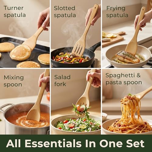Wooden Spoons for Cooking, 6 Pcs Bamboo Utensil Set – Nonstick Safe - Image 5