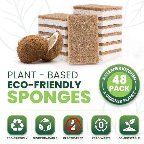 Metflavor Kitchen Sponges, 48 Count, Natural Sponge with Coconut Scrubber - Image 2