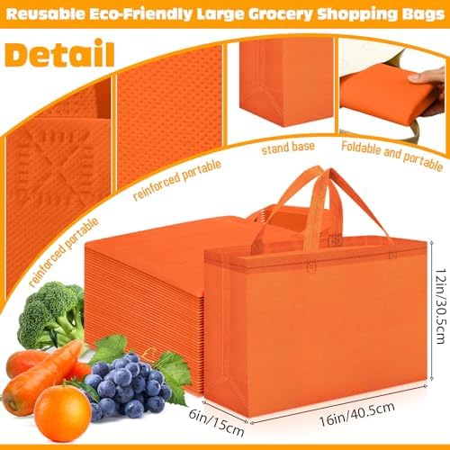 Windyun Reusable Grocery Bags Large Non Woven Shopping Bags with Handles Foldable Portable Tote, 16x6x12 Inch - Image 3