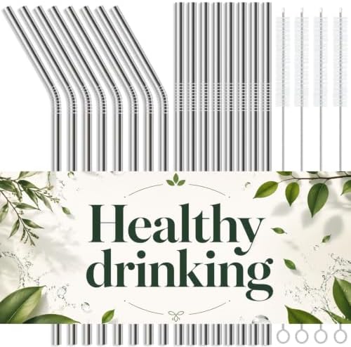 16-Pack Stainless Steel Straw,Reusable Straws – 8 Straight & 8 Bent (8.5 Inch) Metal Drinking Straws with 4 Cleaning Brushes,Replacement Straws,Dishwasher Safe,Ideal for Home,Travel by XNCJWL