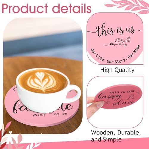 Queekay House Warming Gifts New Home Farmhouse Coasters Set of 6, Pink - Image 3