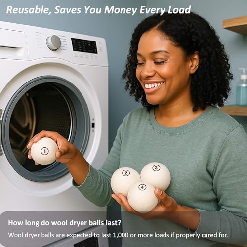 Wool Dryer Balls Laundry, XXL(3.1") 6 Pack, Premium Fabric Softener Ball, Reusable, Anti Static, Chemical Free Natural Wool Balls for Dryer, Laundry Dryer Balls – 100% New Zealand Wool - Image 4
