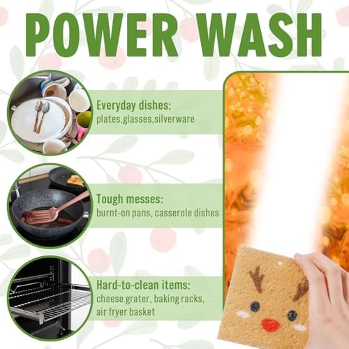Whaline 8Pcs Christmas Character Kitchen Sponges Santa Reindeer Snowman Elf Water Absorbing Dish Washing Sponge Non Scratch Cleaning Scrub Sponges for Holiday Home Kitchen Bathroom - Image 5