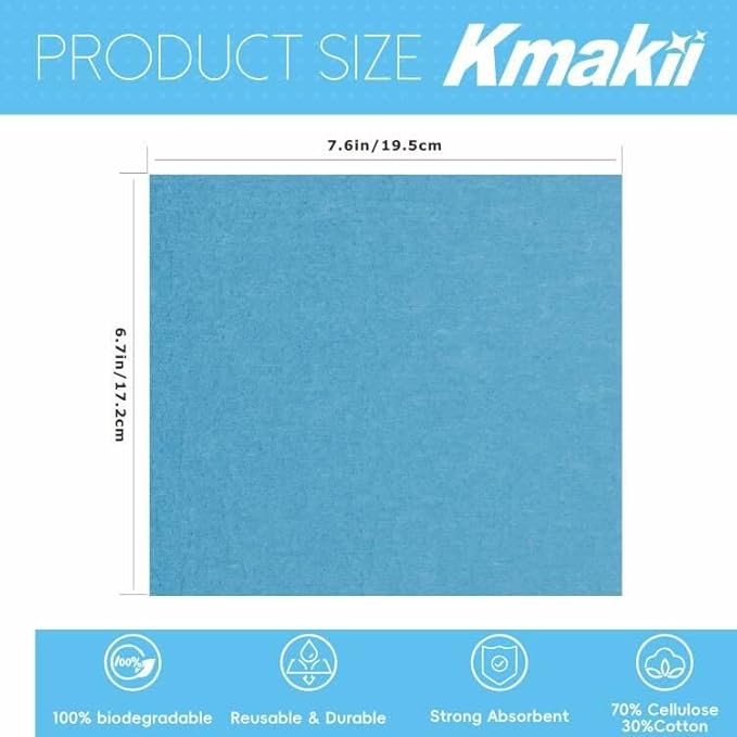 KMAKII Reusable Swedish Dishcloths - Absorbent, Long-Lasting Sponge Cloths for Kitchen and Home Cleaning (Red, Blue, Green, Yellow), Pack of 10