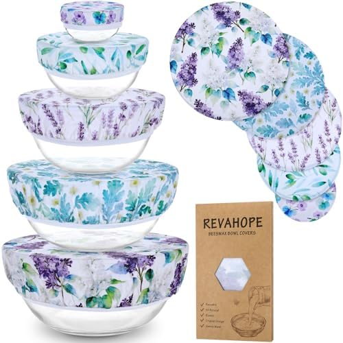 5Pcs Reusable Beeswax Elastic Bowl Covers for Bread Proofing and Food Cover by Revahope