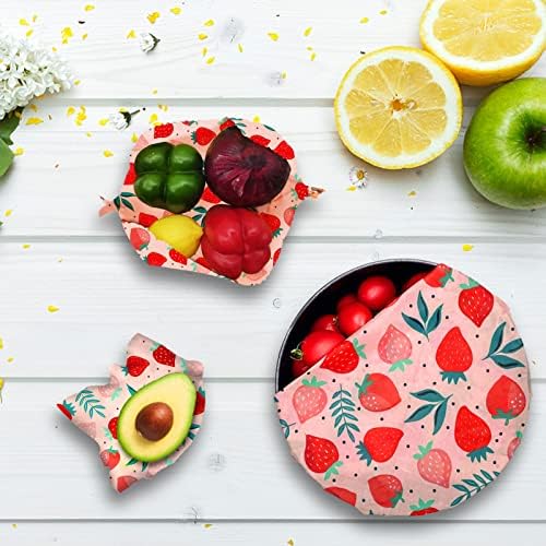 Beeswax Wrap, 3 Pack Reusable Food Wrap Beeswax Wraps for Food Storage Organic Beeswax Food Wraps Beeswax Paper Wax Wraps Wax Covers Beeswax Lunch Wrap Sandwich Wrappers 1L, 1M, 1S Strawberry Pattern - Image 6
