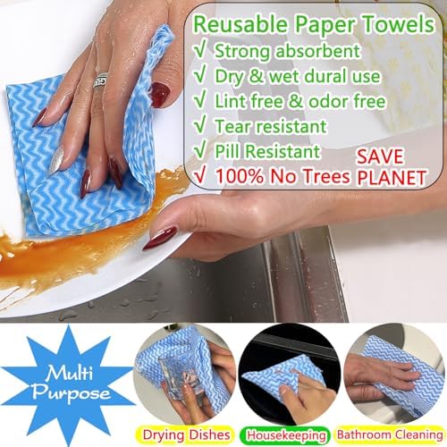 Reusable Paper Towels Washable, 2 Pack 120 Count Disposable Dish Cloths, Kitchen Washcloths Bathroom Hand Towels, Fast Dry Dishwashing Rags - Strong Absorbent - Green & Pink - Image 6