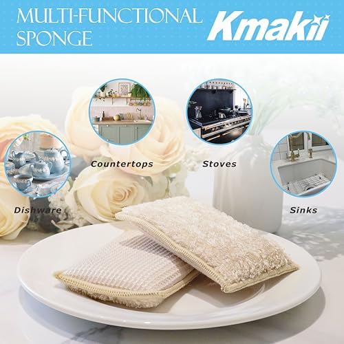 KMAKII Bamboo Kitchen Sponges,Dish Sponge,Super Absorbent Cleaning Sponges, Pack of 12 - Image 4