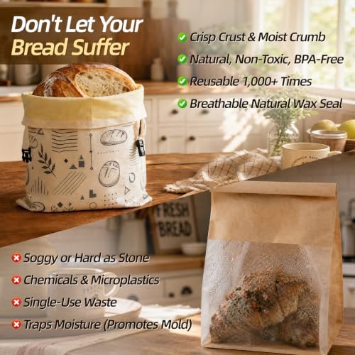 XL Beeswax Bread Bags for Homemade Sourdough,Set of 2 - Image 4
