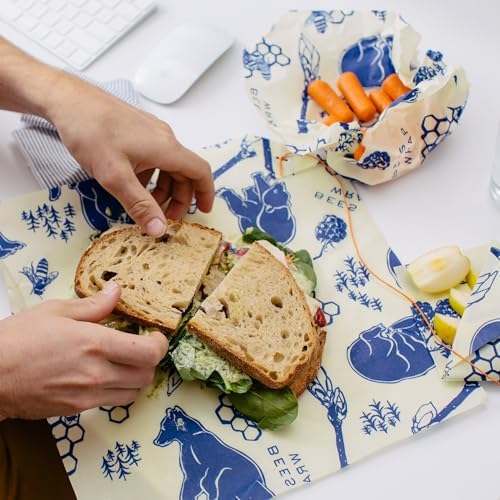 Bee's Wrap Beeswax Food Wraps, 2 Medium & Sandwich Pack - Bees & Bears - Image 3