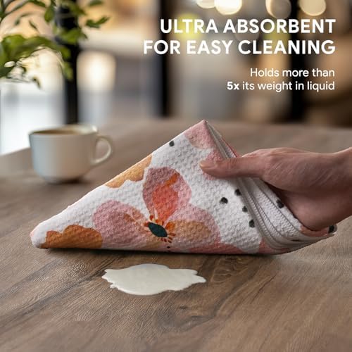 RECYCO Waffle Kitchen Towel Set of 2 - Quick Dry Microfiber Sustainable Dish Towels - Ultra Absorbent Reusable Cleaning Tea Towels - Lightweight Hand Towels,16”x 28”, Blossom Breeze - Image 3