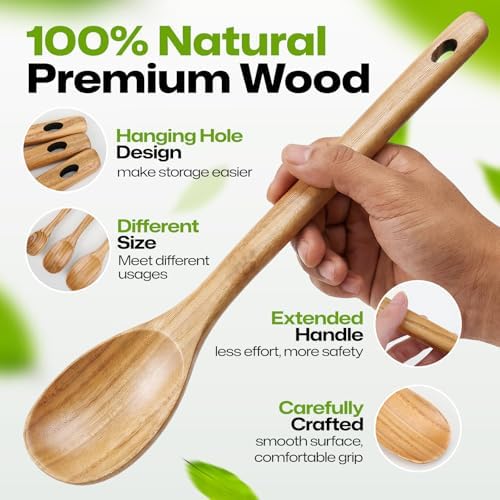 AIUHI 3Pcs Wooden Spoon Set, Different Size Wood Spoons for Cooking, Wooden Kitchen Utensils Set for Mixing, Serving and Eating - Image 4