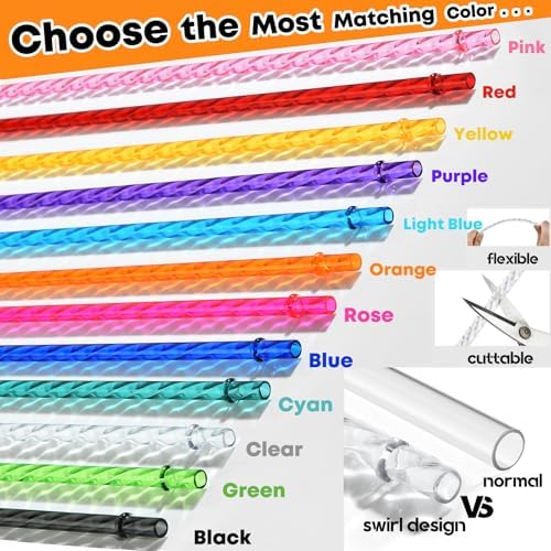 ALINK 12-Pack Reusable Plastic Clear Swirl Straws, 13" Extra Long Colorful Hard Plastic Replacement Straws for 16 OZ 20 OZ 30 OZ Stanley, YETI, Starbucks, Owala Tumblers with Straw Brush - Image 3