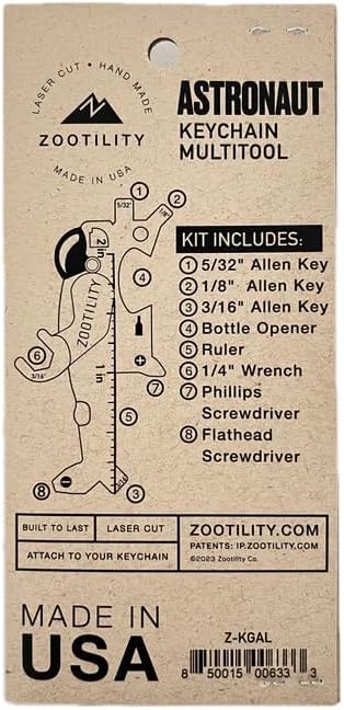 Keychain Multi-Tool | Zootility Tools | Allen Keys, Wrenches, Screwdrivers, Bottle Opener, and MORE. Stainless Steel, MADE IN USA (Orbit 8-in-1)