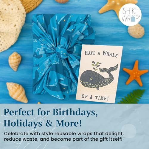 SHIKIWRAP Reusable Furoshiki Gift Wrap, 18-Inch, Whales & Waves - Image 5